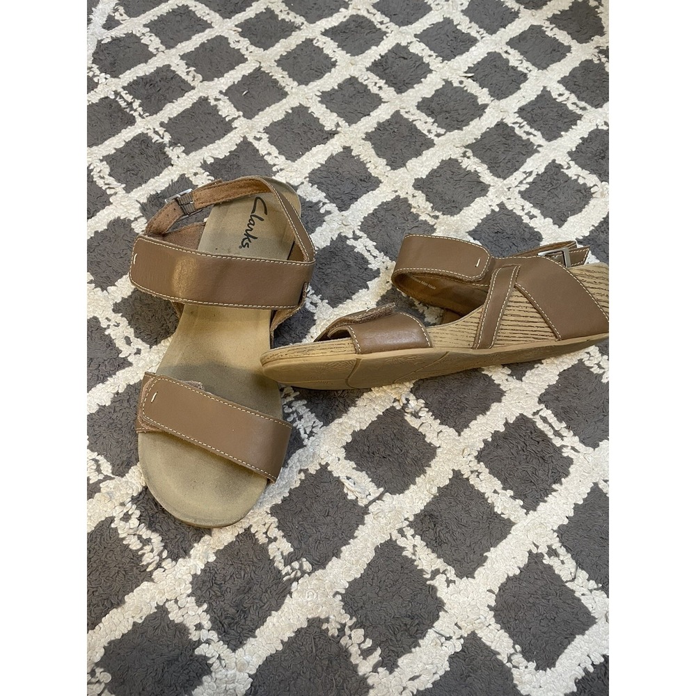 Clarks Helio Jet Tan Leather Slingback Wedge Sandals Womens 8.5 M Adjustable